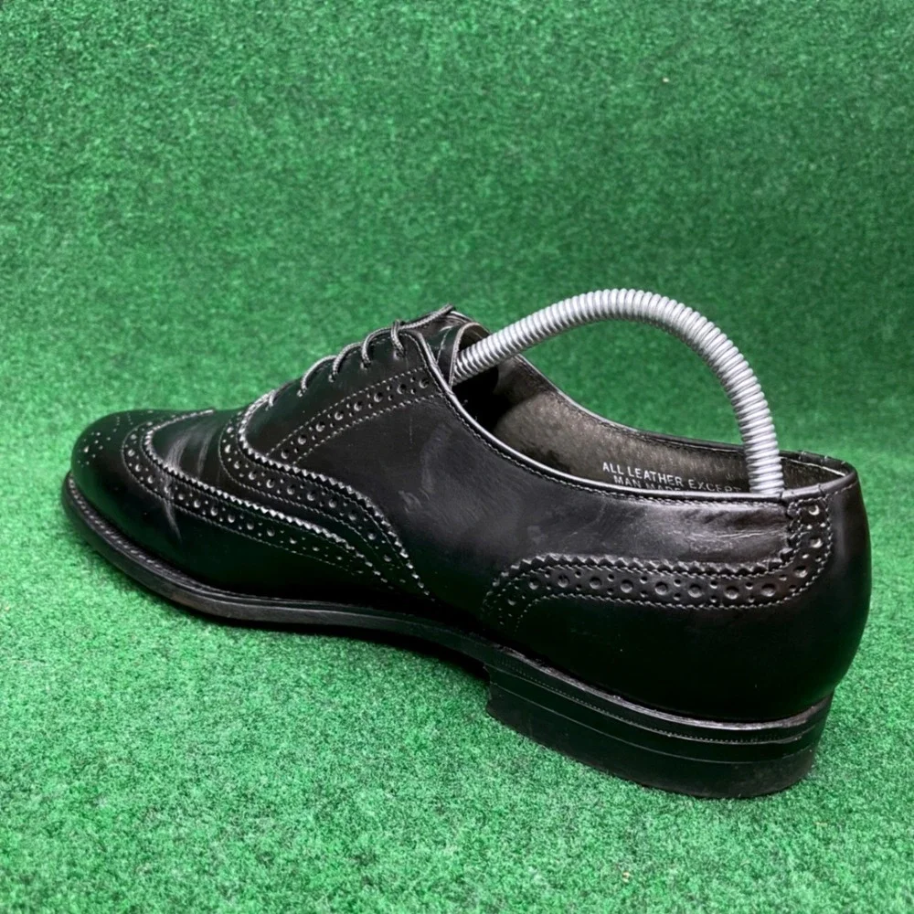 Hanover Longwing Wingtip Oxford Dress Shoes Black Leather Men's 8.5 E/C USA
